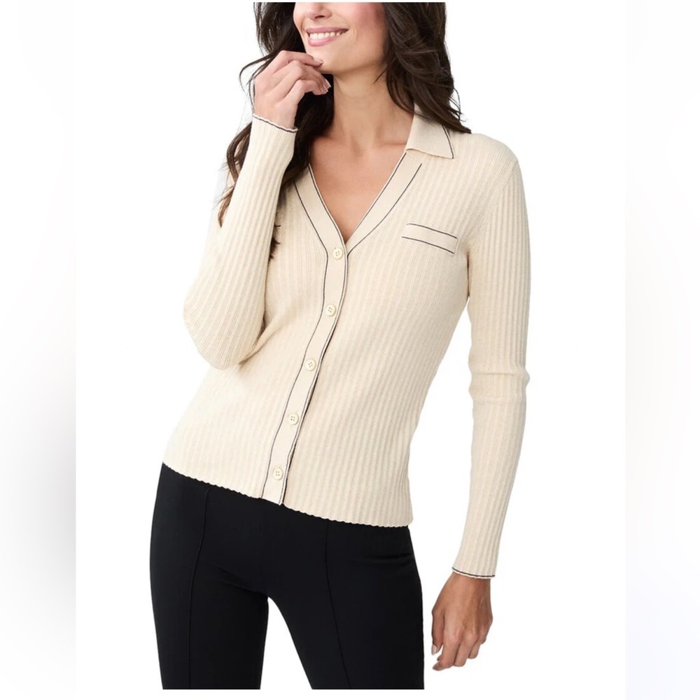 J. McLaughlin Lane Wool Collared Cardigan Sweater Cream Size M